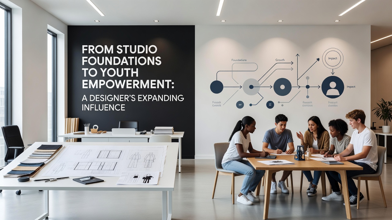 Group of young participants engaged in a design workshop led by a professional mentor